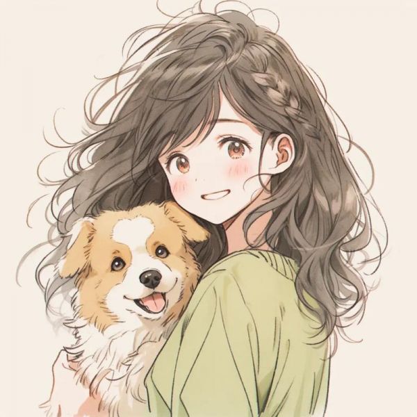 旧漫头像,抱小狗的女孩.#优质头像 #动漫女头 #萌宠头像 - 抖音