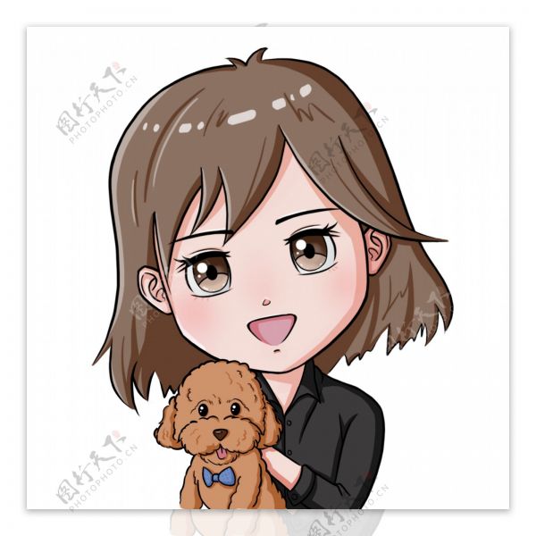 卡通Q版可爱抱狗女生头像