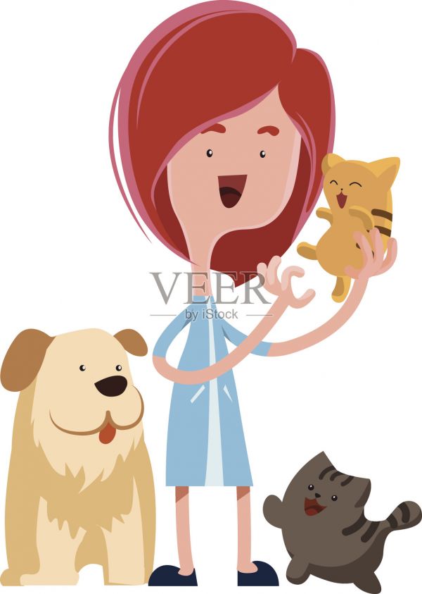 女孩抱着可爱的宠物矢量插图卡通人物插画图片素材