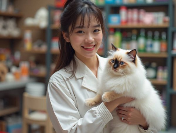 宠物美容店员工和布偶猫