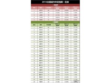 2016全国城市年轻指数排名
