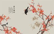 喜上梅梢中式墙布图片