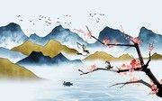 喜上眉梢江山如画背景墙