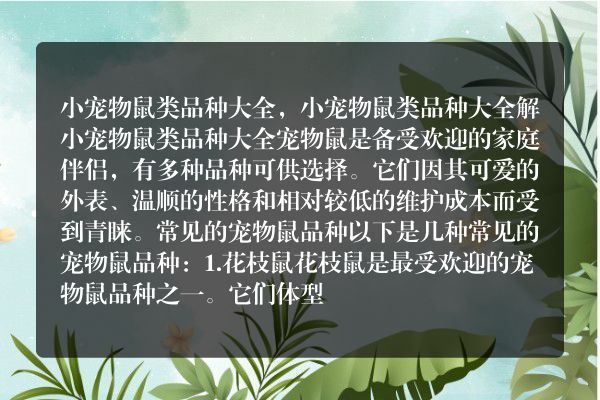 小宠物鼠类品种大全，小宠物鼠类品种大全解