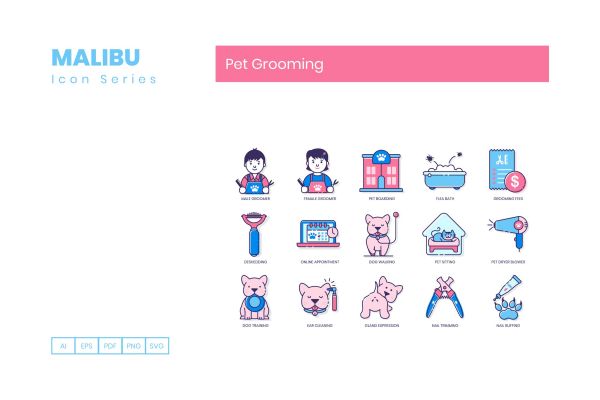 50个宠物美容系列创意描边风源文件下载50 Pet Grooming Icons Malibu Series插图2
