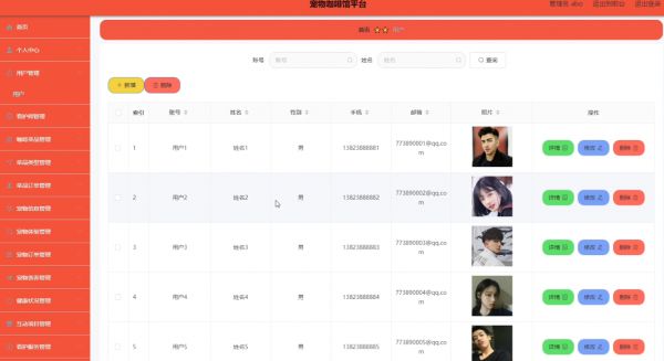 用户信息管理界面