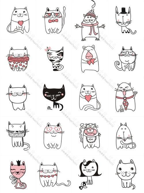 160种|可爱猫咪绘画简笔画小花猫手帐素材手帐简笔画绘画猫咪