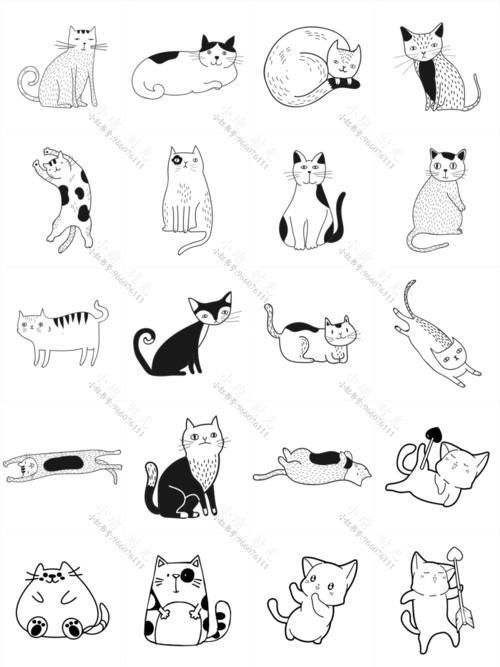160种|可爱猫咪绘画简笔画小花猫手帐素材手帐简笔画绘画猫咪