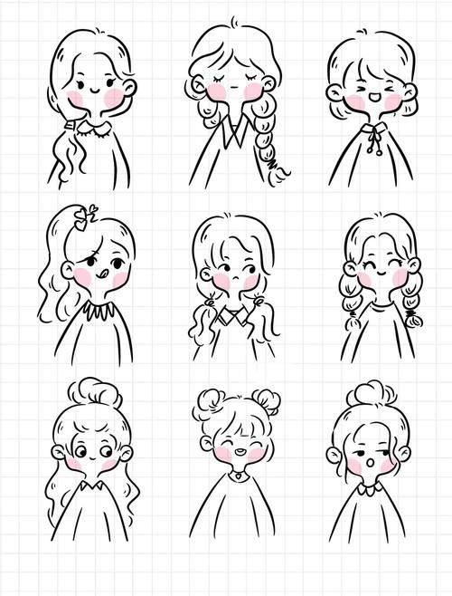 简笔画|可爱简单女孩头像少女人物手帐素材