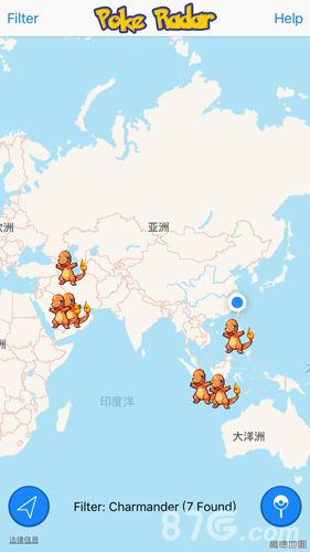 精灵宝可梦GO小火龙坐标分布
