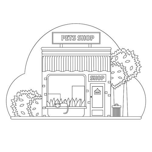 宠物店涂色书店外观图形图片下载