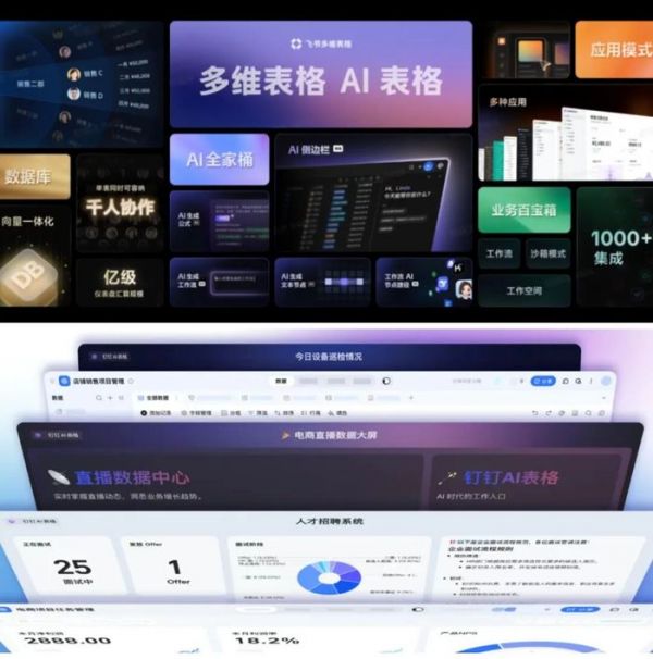 图：飞书（上）和钉钉（下）的AI表格