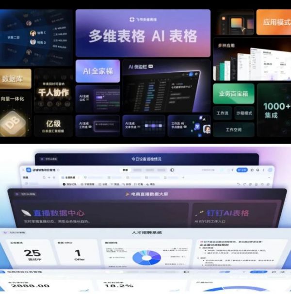 图:飞书(上)和钉钉(下)的AI表格