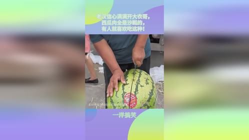 老汉信心满满开大衣哥，西瓜肉全是沙瓤的，有人就喜欢吃这种！