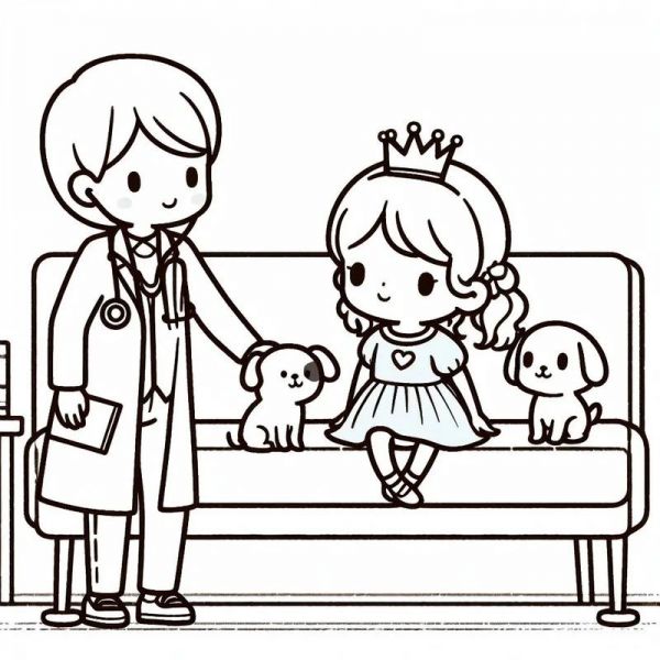 给女儿的涂色简笔画小公主带小狗看病简笔画涂色插抖音