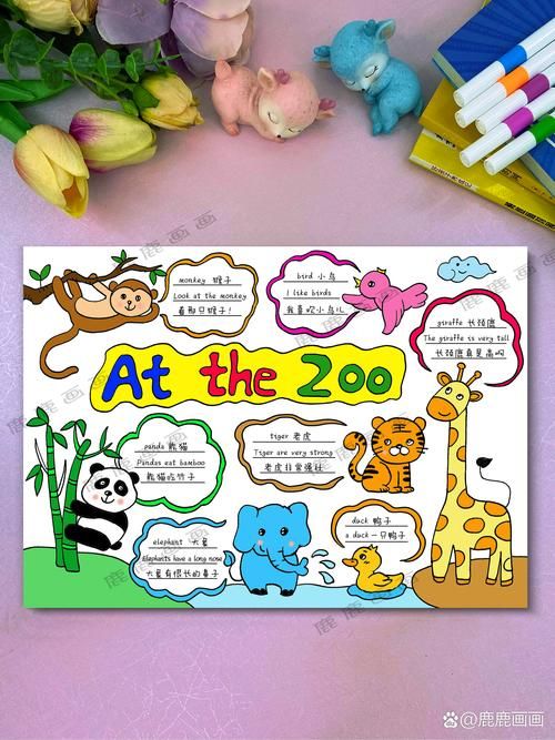 动物园英文版手抄报模板线描稿含内容参考无水yin直接打印各种规格