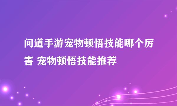 问道手游宠物顿悟技能哪个厉害 宠物顿悟技能推荐