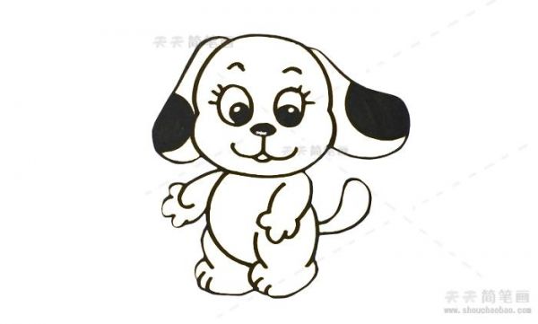这样萌萌哒的黑白小狗简笔画就完成啦是不是很可爱呢
