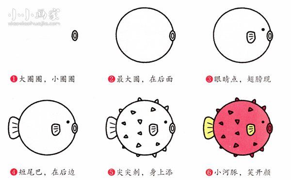 可爱染色河豚简笔画画法图片步骤步骤2