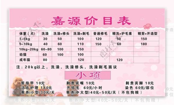 宠物店价格表