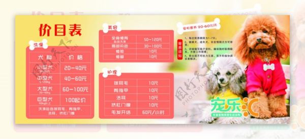 宠物店价目表