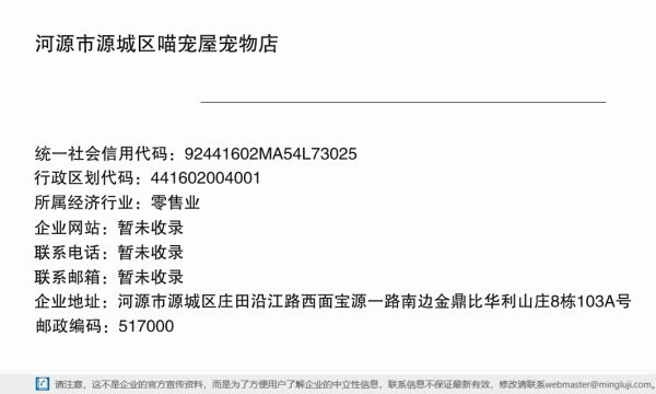 河源市源城区喵宠屋宠物店详情信息电子名片