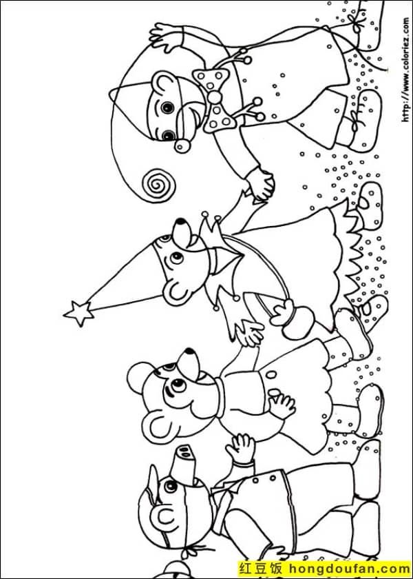 12张适合幼儿园小朋友的可爱的小棕熊卡通涂色简笔画-红豆饭小学生简笔画大全