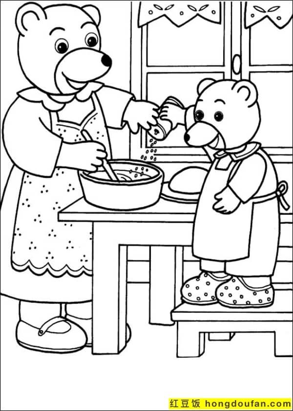 12张适合幼儿园小朋友的可爱的小棕熊卡通涂色简笔画-红豆饭小学生简笔画大全