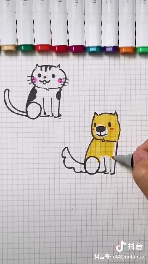 小狗小猫简笔画彩色-好运宝贝