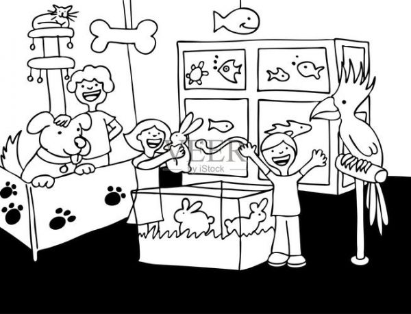 宠物店的孩子插画图片素材