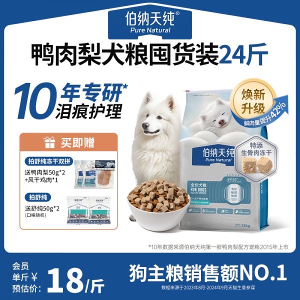 【rjm8.com狗狗用品56】宠物狗能吃油肉吗是真的吗：伯纳天纯舒纯狗粮鸭肉梨清火比熊金毛成犬幼犬低敏肠胃泪痕通用1591