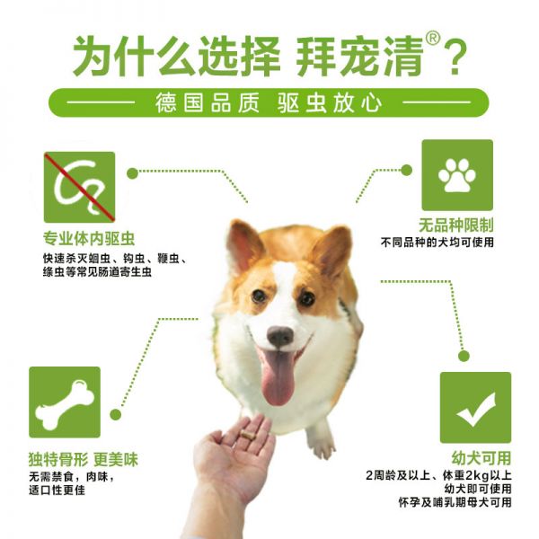 【rjm8.com狗狗用品22】宠物狗怎么大小便了:德国拜耳拜宠清狗狗体内驱虫药进口犬用拜宠爽福来恩体外打虫药2445
