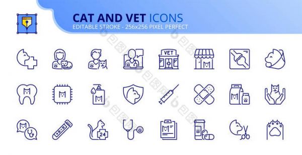 关于猫和兽医的概要图标宠物包含医疗保健牙