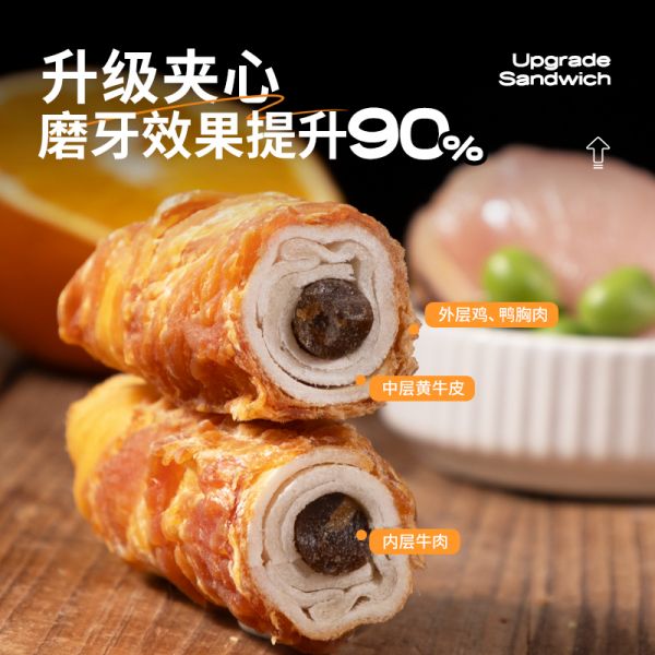 【rjm8.com狗狗用品09】宠物零食属于哪一类：狗狗磨牙棒牛皮夹心耐咬大中小型犬幼犬泰迪柯基补钙洁齿宠物零食4202