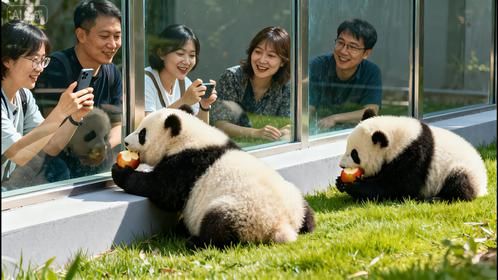 大熊猫向游客炫耀苹果，不料却被同伴一口抢走，下一秒憋住别笑
