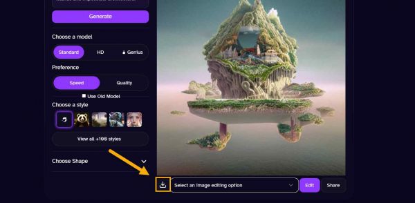 Téléchargement ou partage de la création