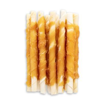 Custom Logo Design Economical Organic Rawhide Twisted Stick Chicken-Wrapped Air-Dried Meat Treats for Pets Food Safe