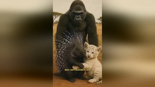 保护小虎崽,猩猩与刺猬的守护!