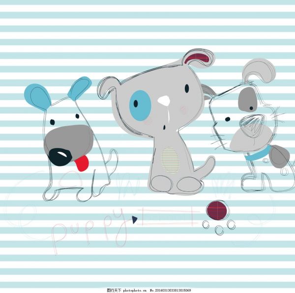 可爱卡通小狗儿童房电视墙壁纸