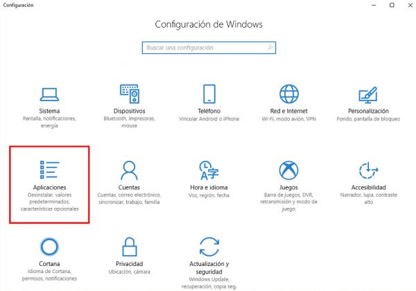 Configuración Windows 10 Aplicaciones