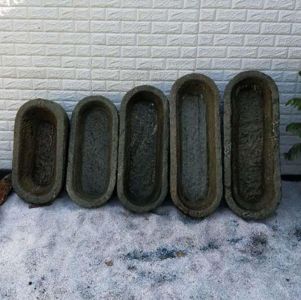 流水猪食食槽石头花盆组合洗手全套古董物件石雕