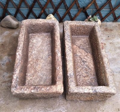 花盆石头池水竹子石装景观食槽老景猪食水景石雕