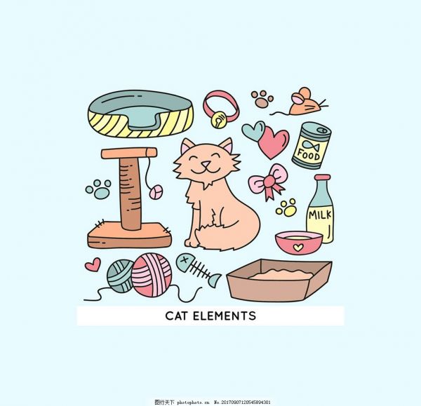 14款可爱猫咪与宠物用品矢量素材