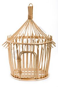 白色背景的浅木鸟笼高清图片