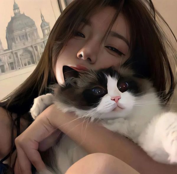 女生宠物猫合照头像可爱治愈有魅力
