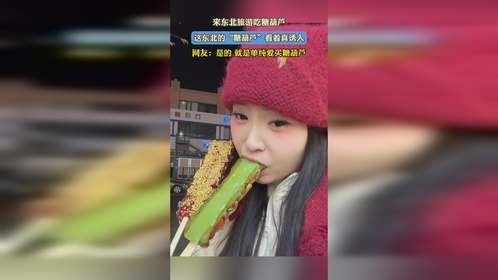 来东北旅游吃糖葫芦，这东北的“糖葫芦”看着真诱人，网友：是的 就是单纯爱买糖葫芦