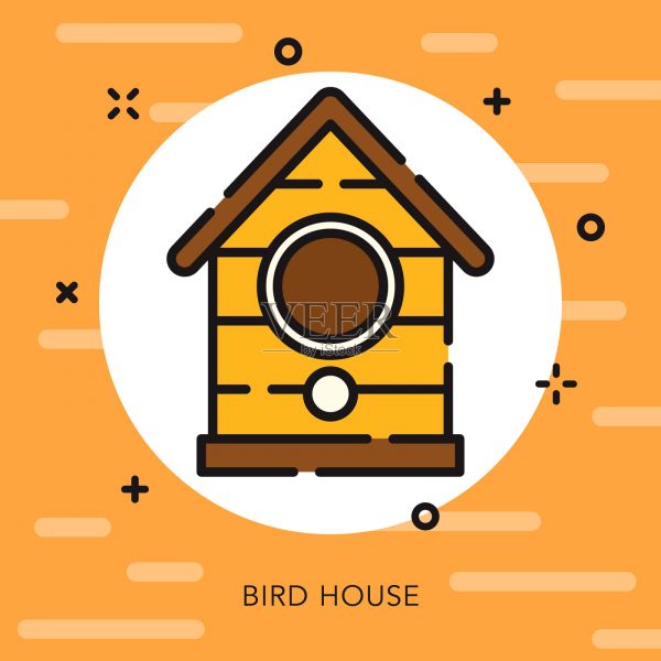 鸟舍开放轮廓宠物用品图标插画图片素材