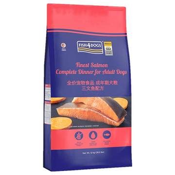 fish4dogs狗粮三文鱼成犬粮12KG中大型金毛拉布拉多无谷全价犬粮