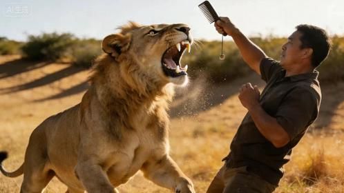 雄狮死活不肯梳毛，男人上来就给它一巴掌，雄狮的反应令人傻眼