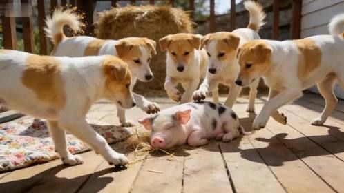 女子嫌麻烦，把一头猪和5条狗一起养，几个月后画面让人意外